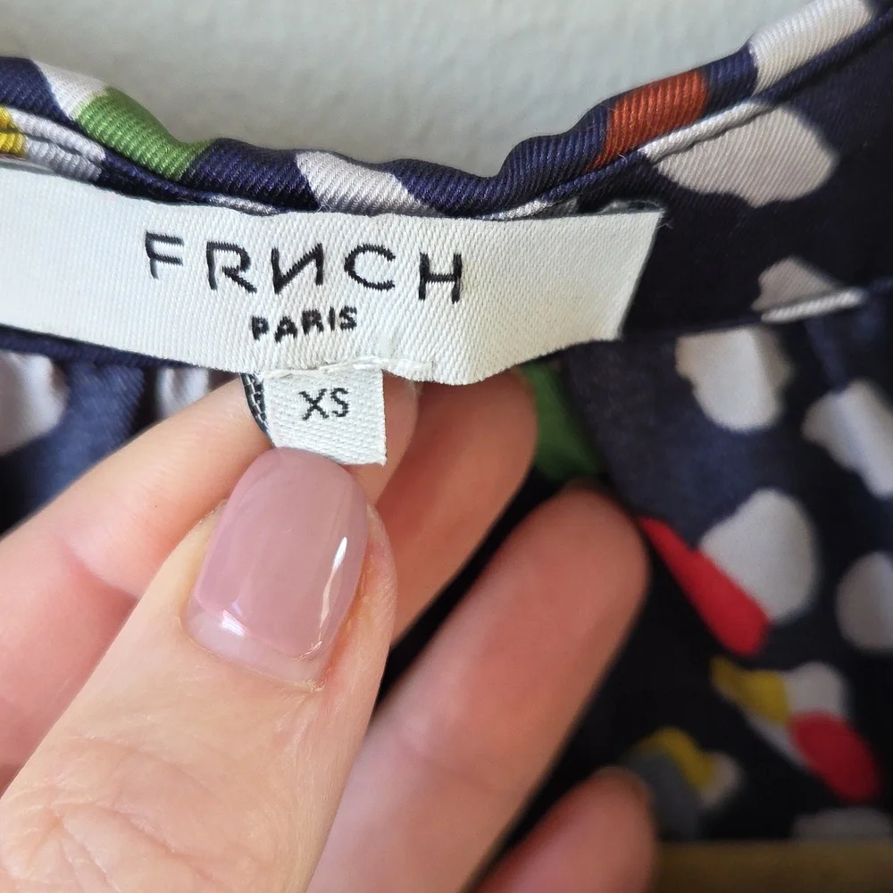 FRNCH Paris Womens Abstract Satin‎ Button Up Henly Blouse Size X-Small